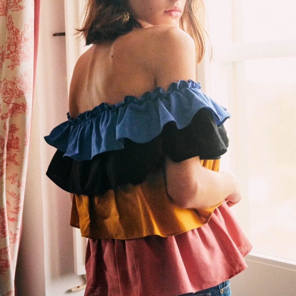 Sezane cute off-shoulder linen top NWT